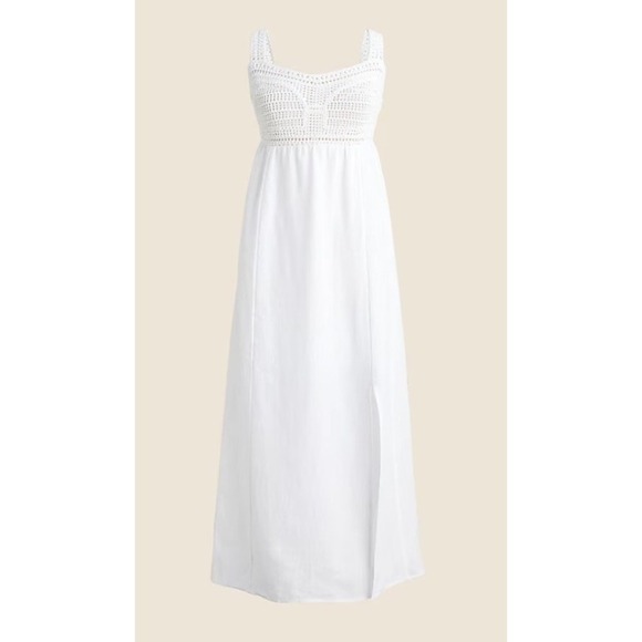 J.Crew White Boho Crochet Bodice Linen Maxi Dress Women's Size M Summer Beach - Picture 3 of 13